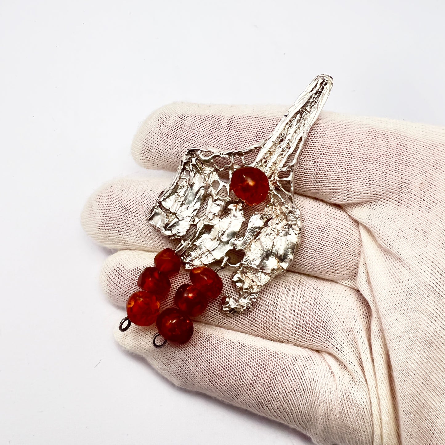 Ostseeschmuck, Germany 1970s 835 Silver Baltic Amber Large Pendant.