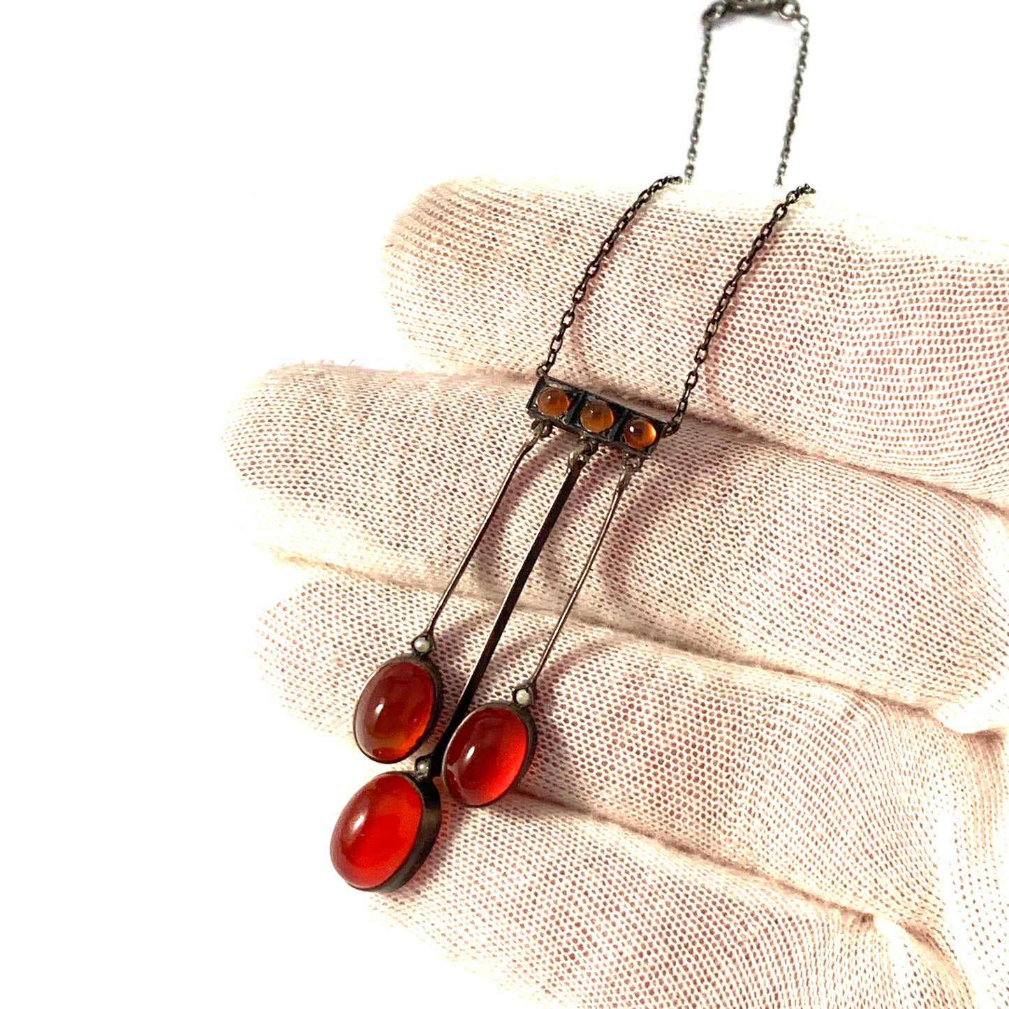 Antique Edwardian Silver Carnelian Negligee Necklace.
