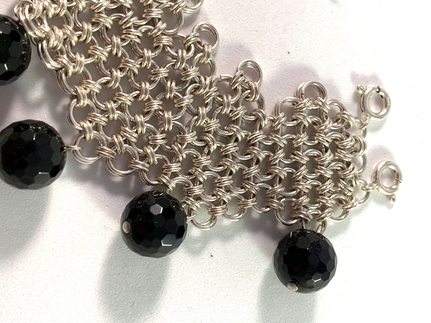 Sweden, Vintage Massive 2.38oz Sterling Silver Onyx Bracelet.