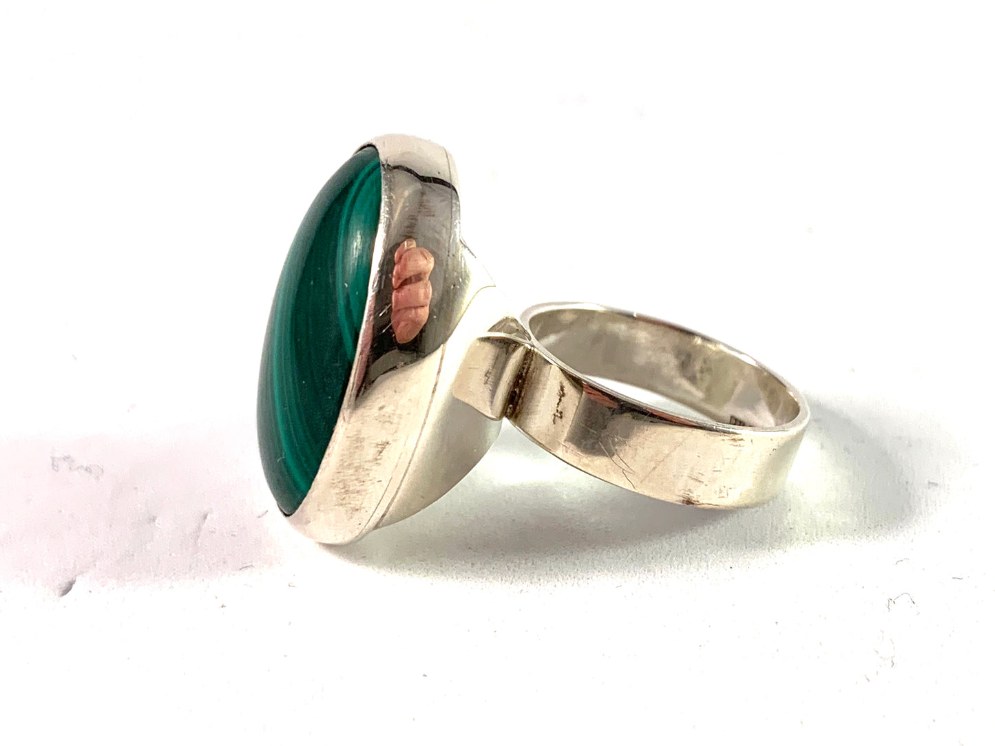 Sweden, Vintage Bold Sterling Silver Malachite Ring.