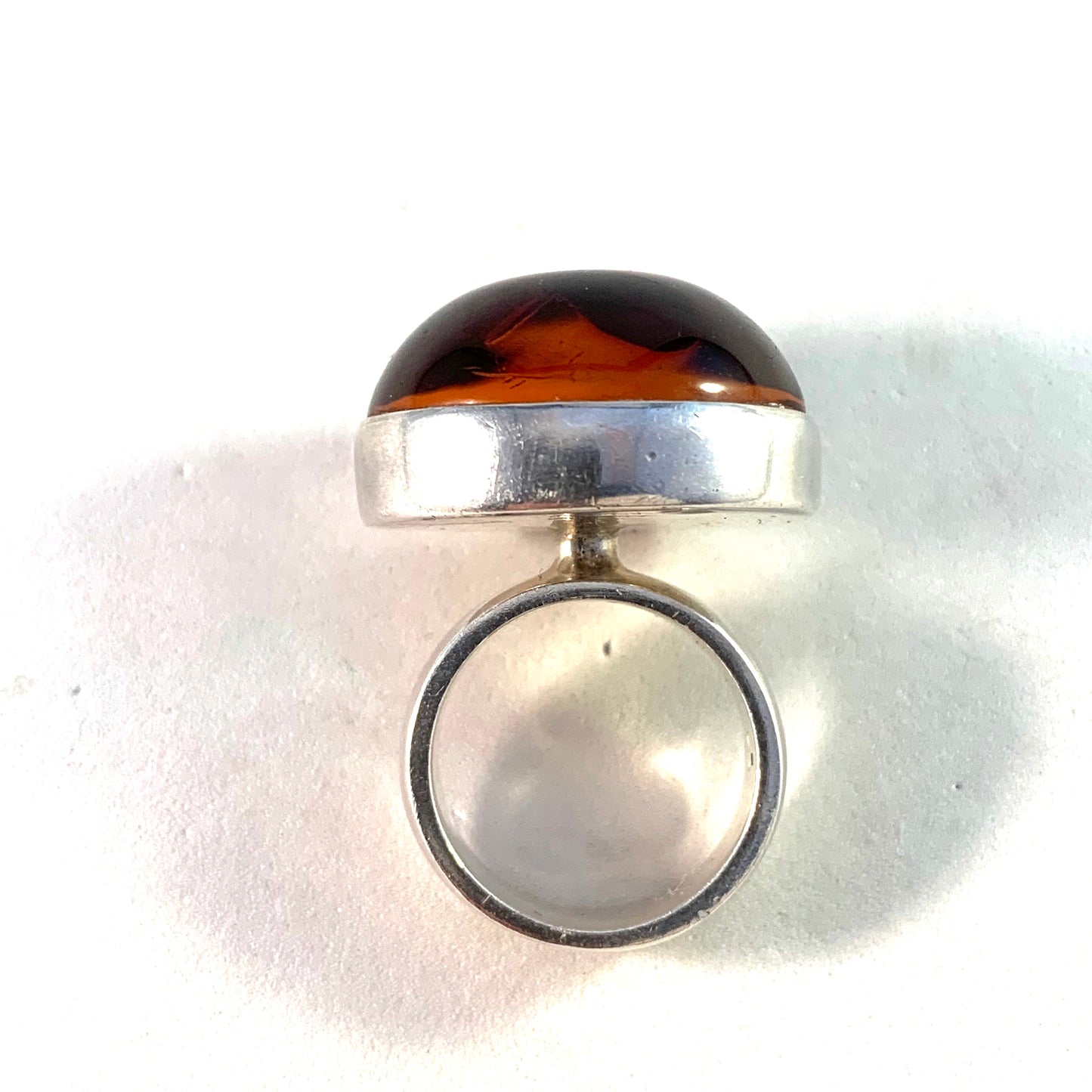 Einer Fehrn, Denmark 1960s Bold Sterling Silver Amber Ring.