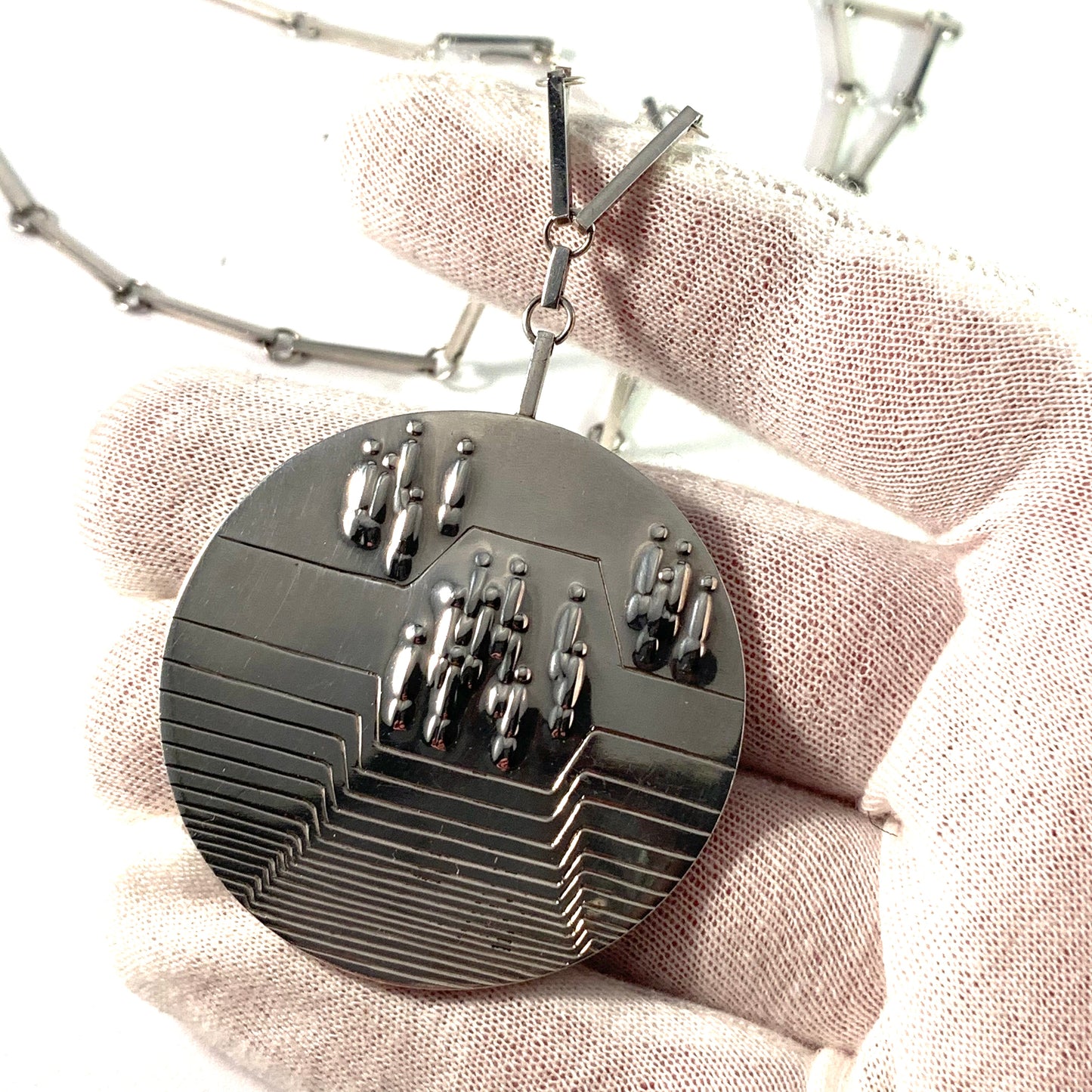 Lars-Kaj Rinman, Sweden year 1976 Large Sterling Silver Necklace. Signed