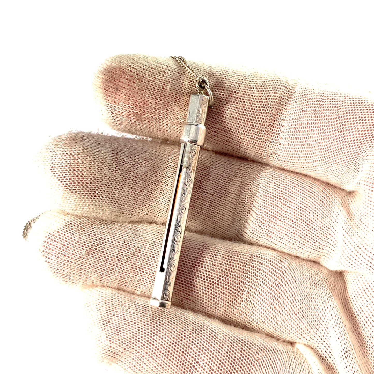 L.Gunnari, Finland 1934. Solid Silver Pencil Holder Pendant with Chain.