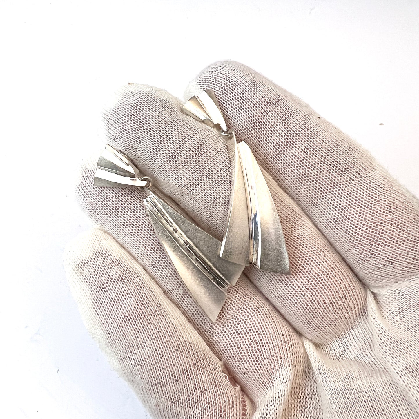 Matti J Hyvärinen, Finland c 1970s. Signed Sterling Silver Earrings.