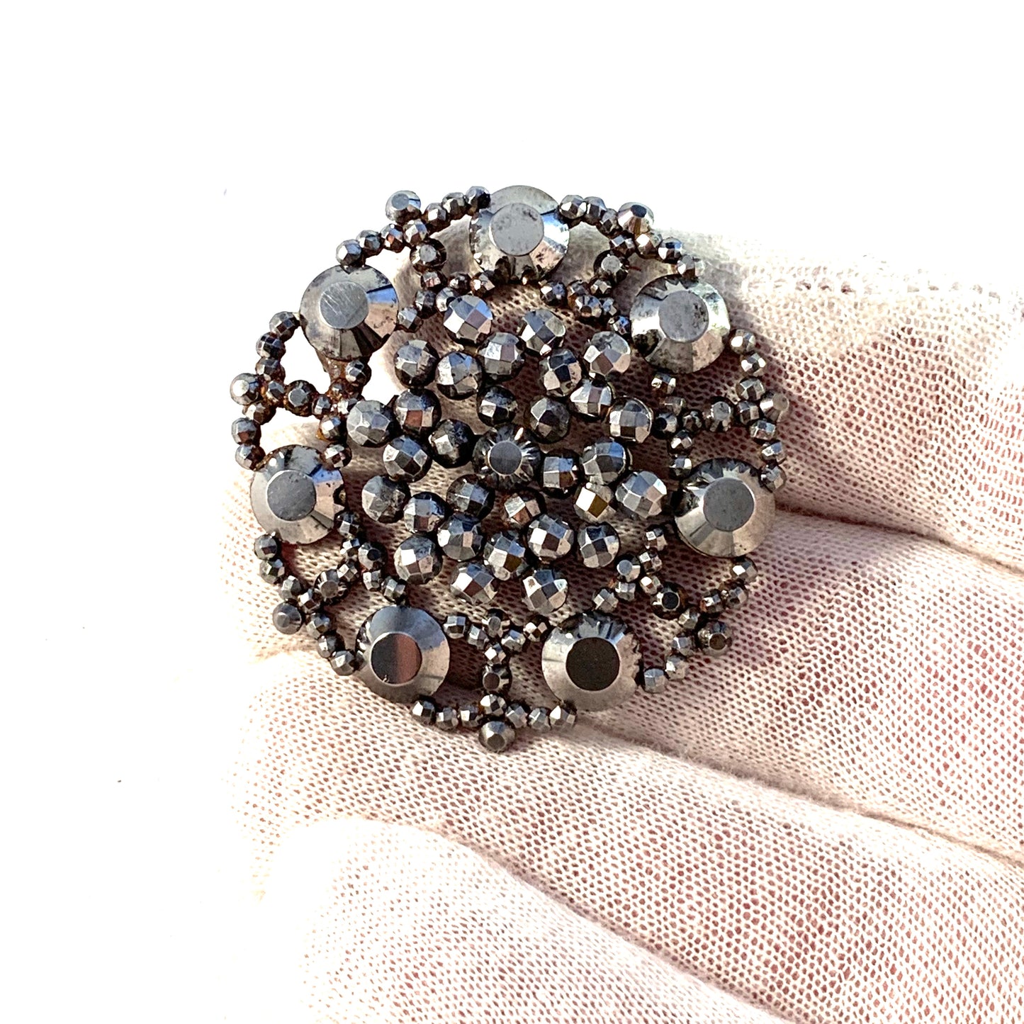 Antique Early Victorian c 1840-50s Cut Steel Brooch.