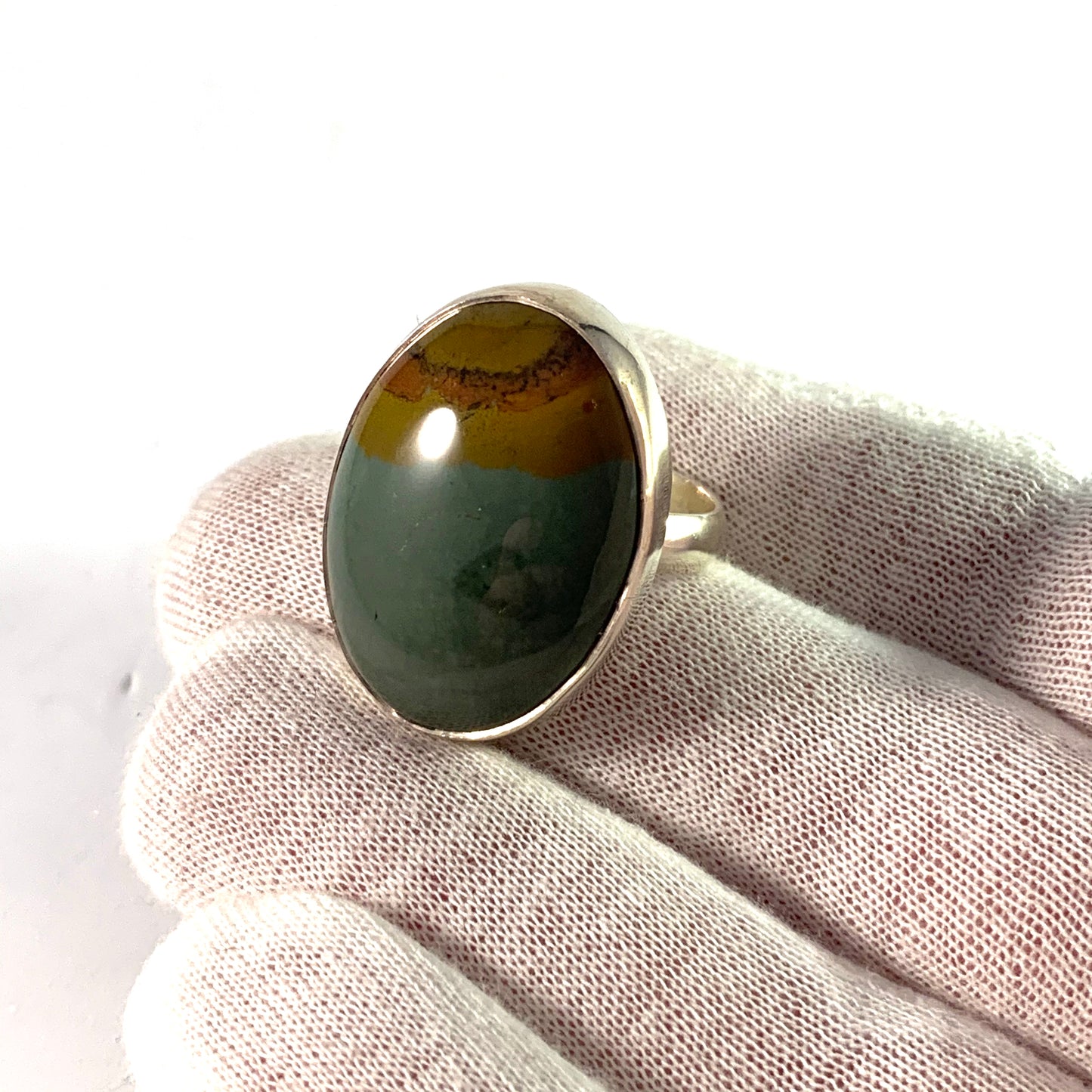 Sweden, Vintage Sterling Silver Agate Large Ring.