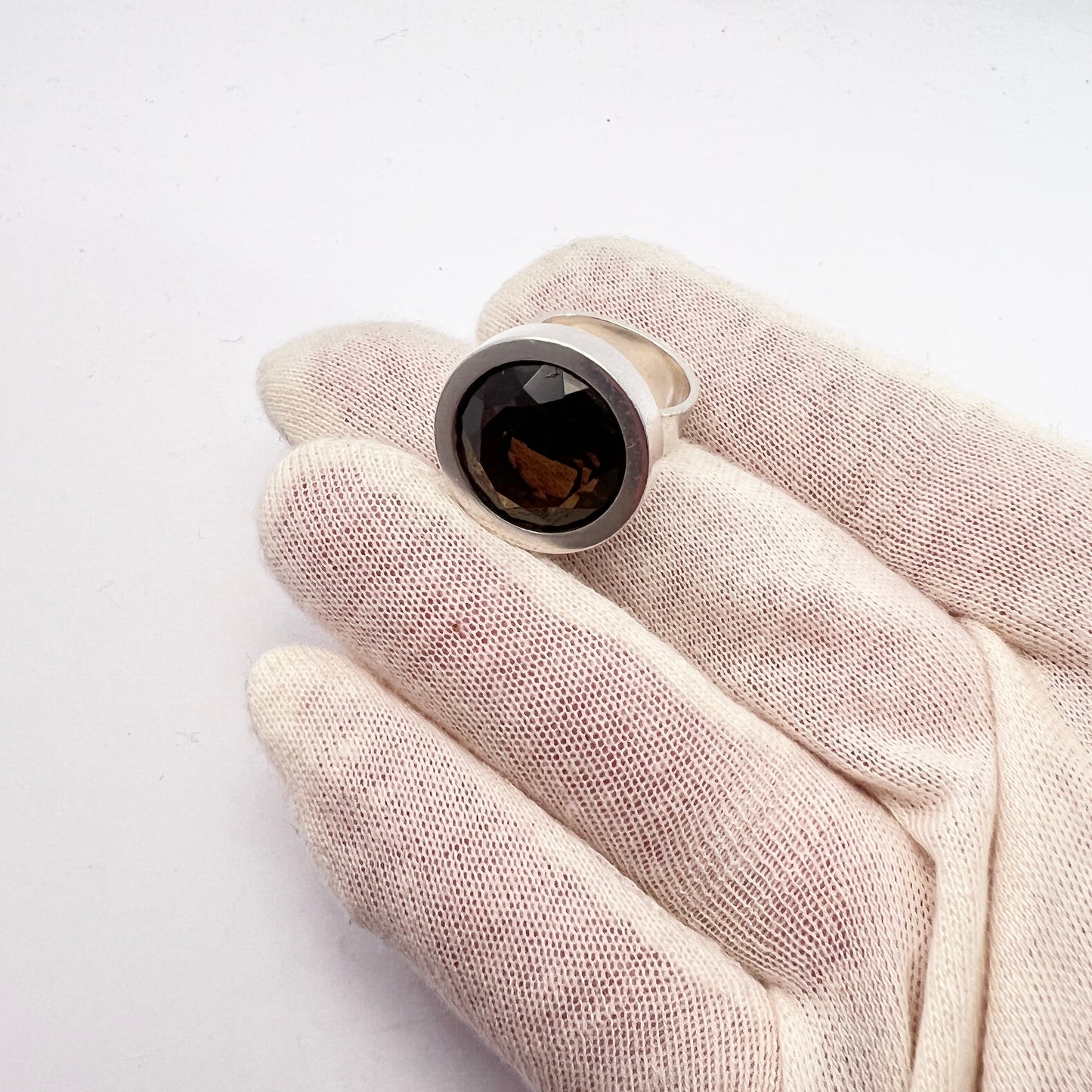 Elis Kauppi, Kupittaan Kulta Finland 1960s. Vintage Sterling Silver Smoky Quartz Ring.