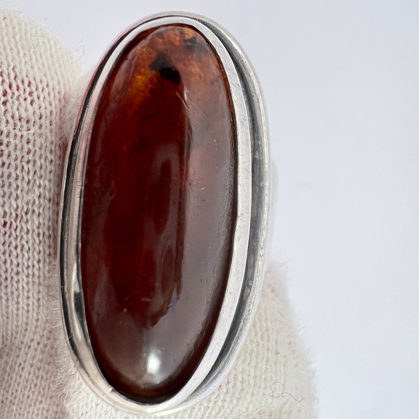 Carl Olof Frydensberg, Denmark 1960s. Sterling Silver Amber Ring.