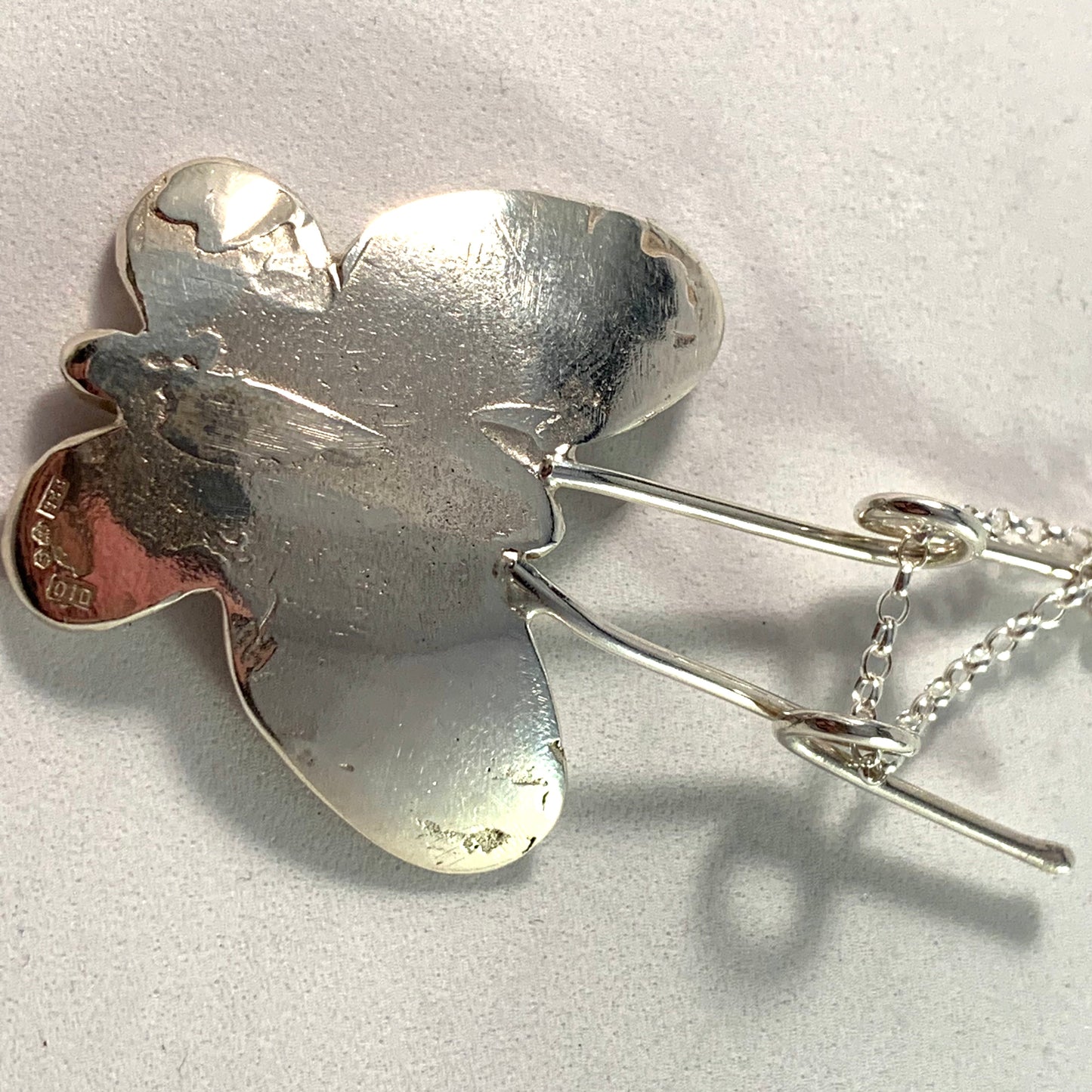 Sweden, Vintage Sterling Silver Large Butterfly Pendant Necklace.