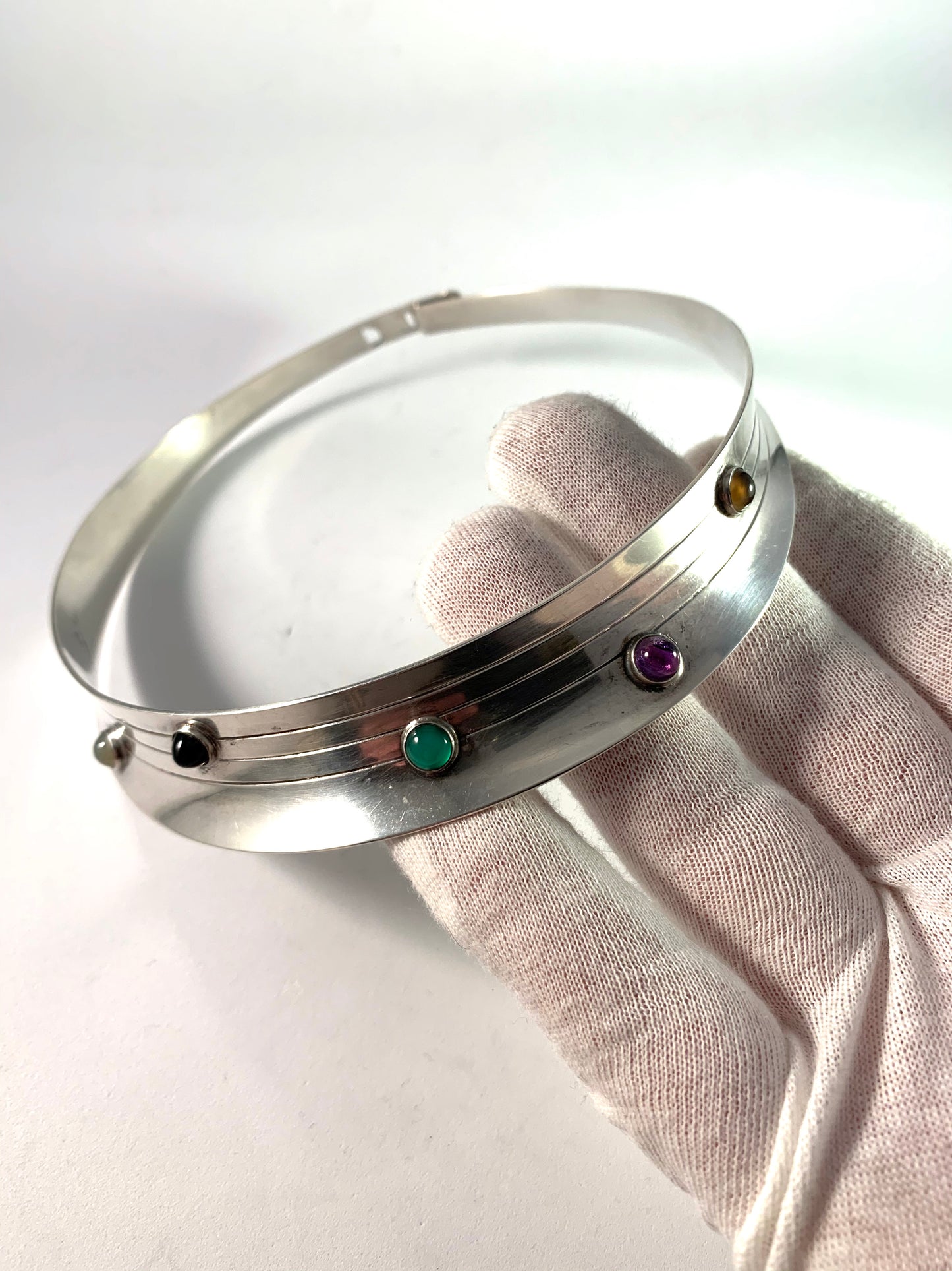 Markström, Sweden year 1955 Various Hardstones Sterling Collar Necklace