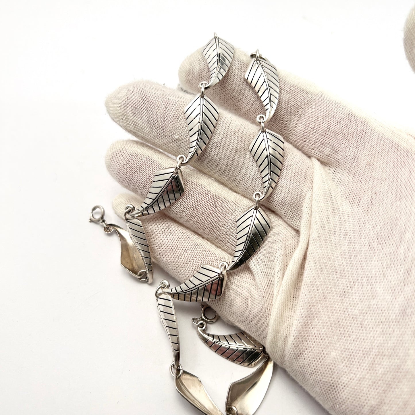 Swedish Import Germany 1960s Solid 835 Silver Leaf Bracelet and Necklace.