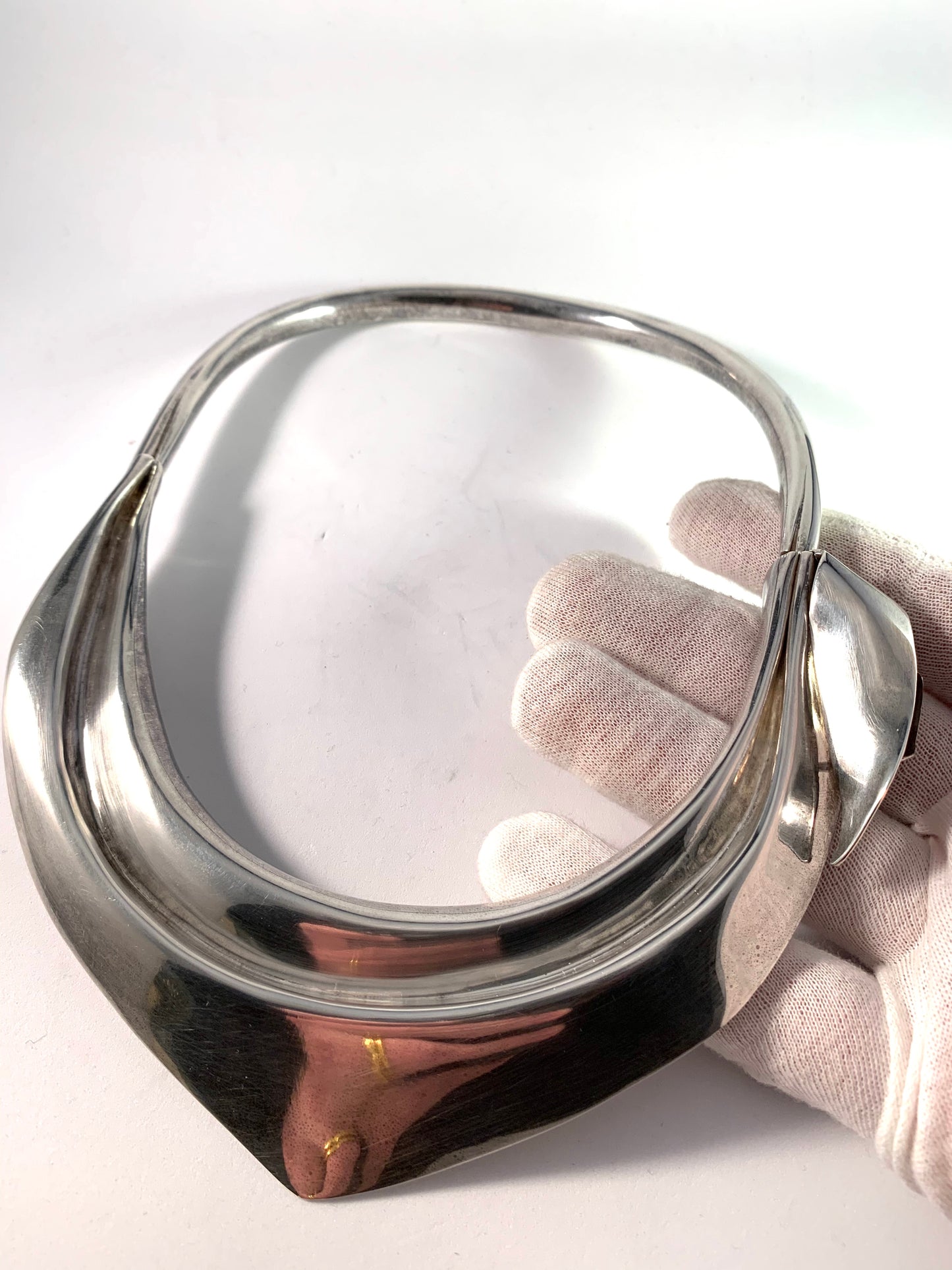 Bo Klevert, Sweden Unique Vintage Massive 7.6oz Brutalist Sterling Necklace. Signed