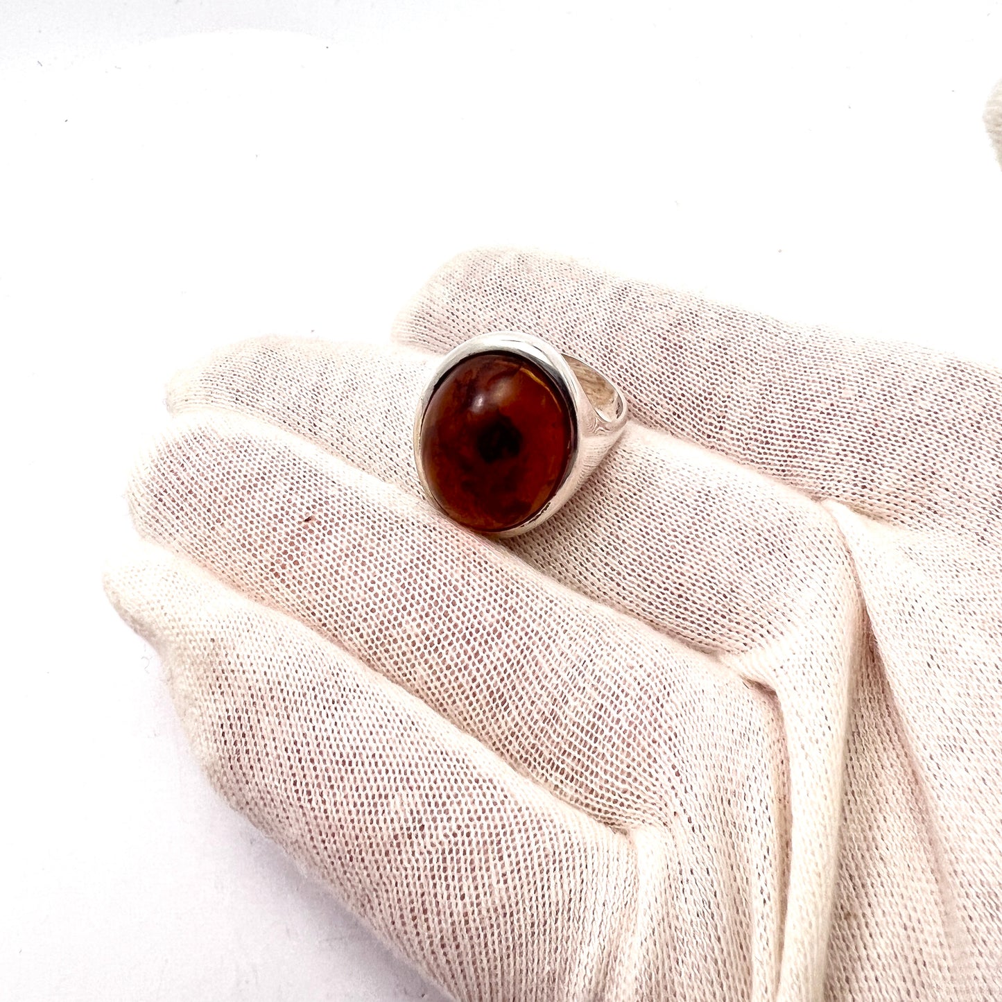 Horsens Solvvarefabrikk, Denmark 1970s. Sterling Silver Amber Ring.