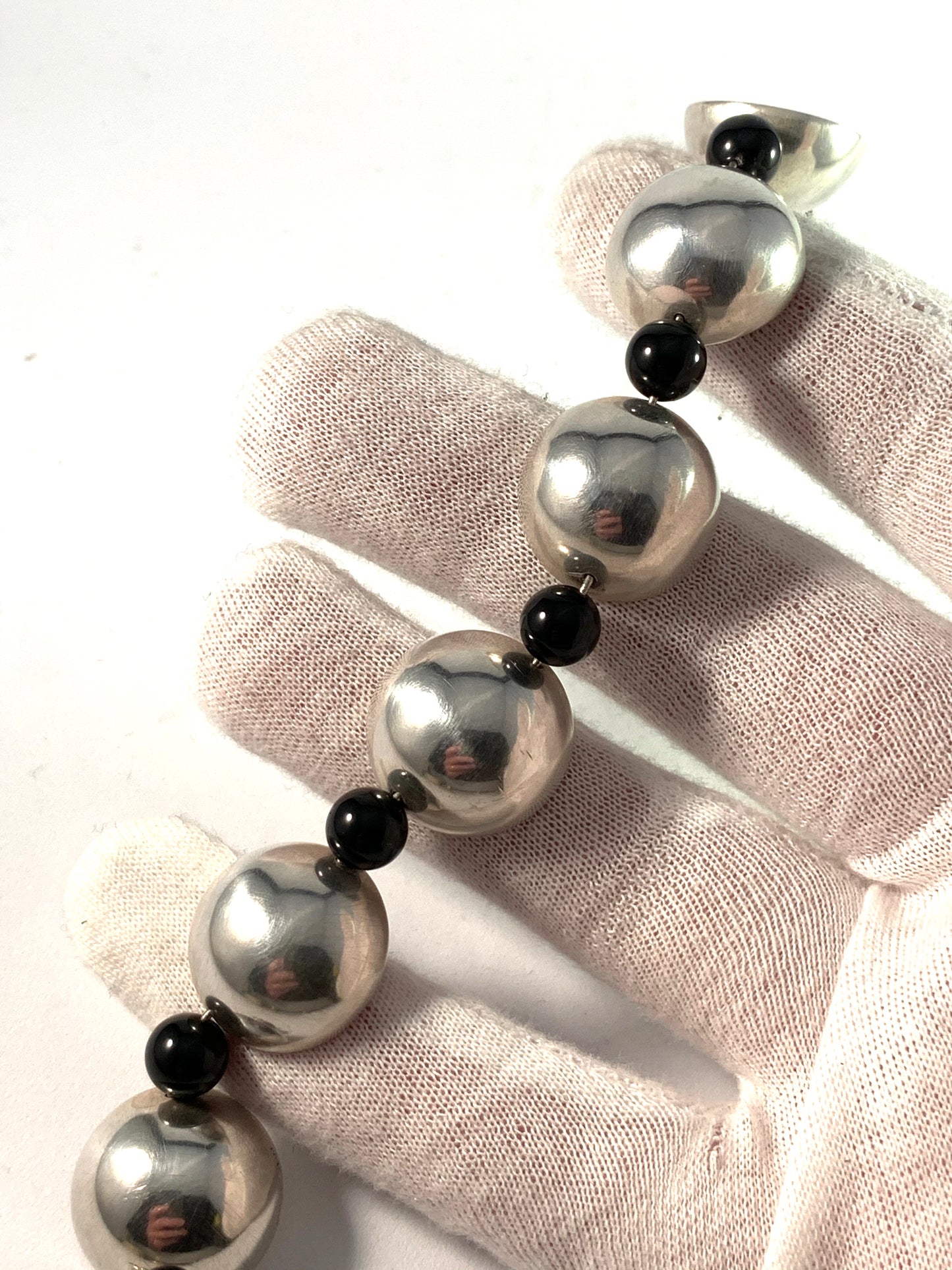 Sweden, Vintage Heavy Sterling Silver Onyx Bracelet.
