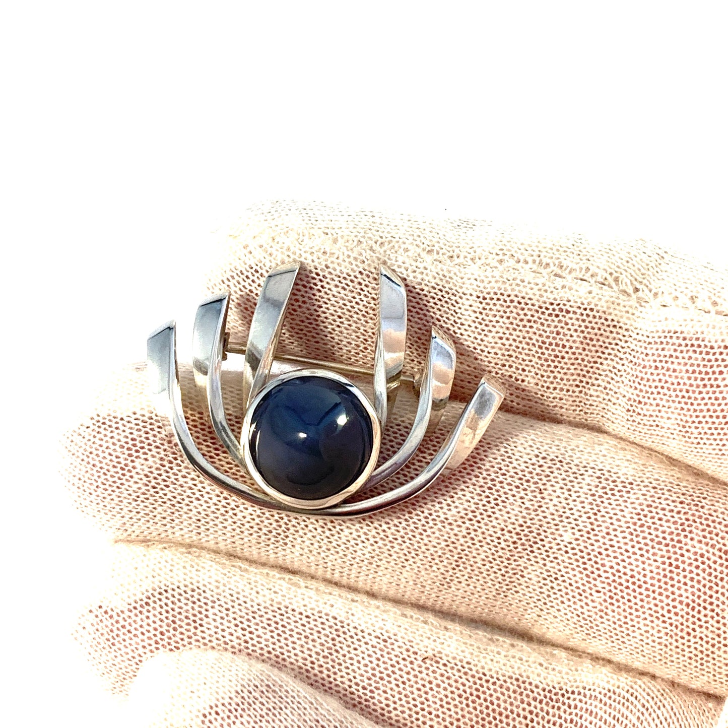 Victor Janson, Sweden year 1967. Sterling Silver Bergslagen-Stone Brooch.
