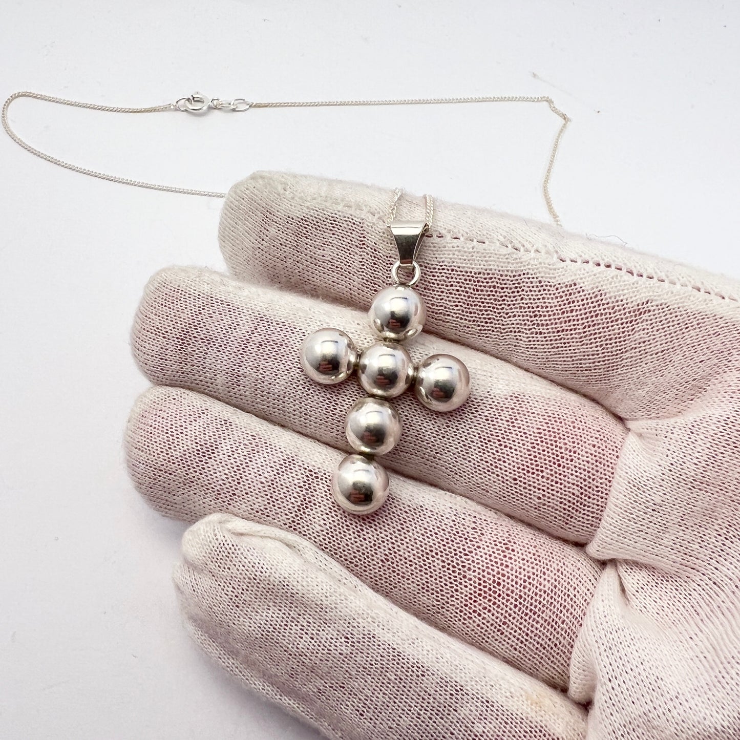 Asa-Silver H Olsson, Sweden 1951. Vintage Sterling Silver Cross Pendant Later Chain