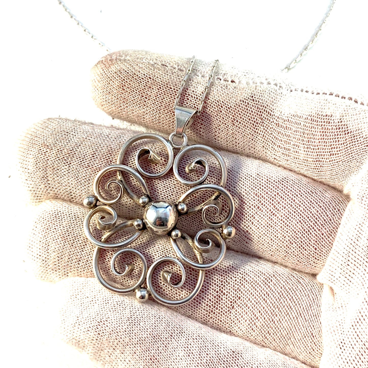 Mid Century Swedish Import Solid 830 Silver Pendant Necklace.