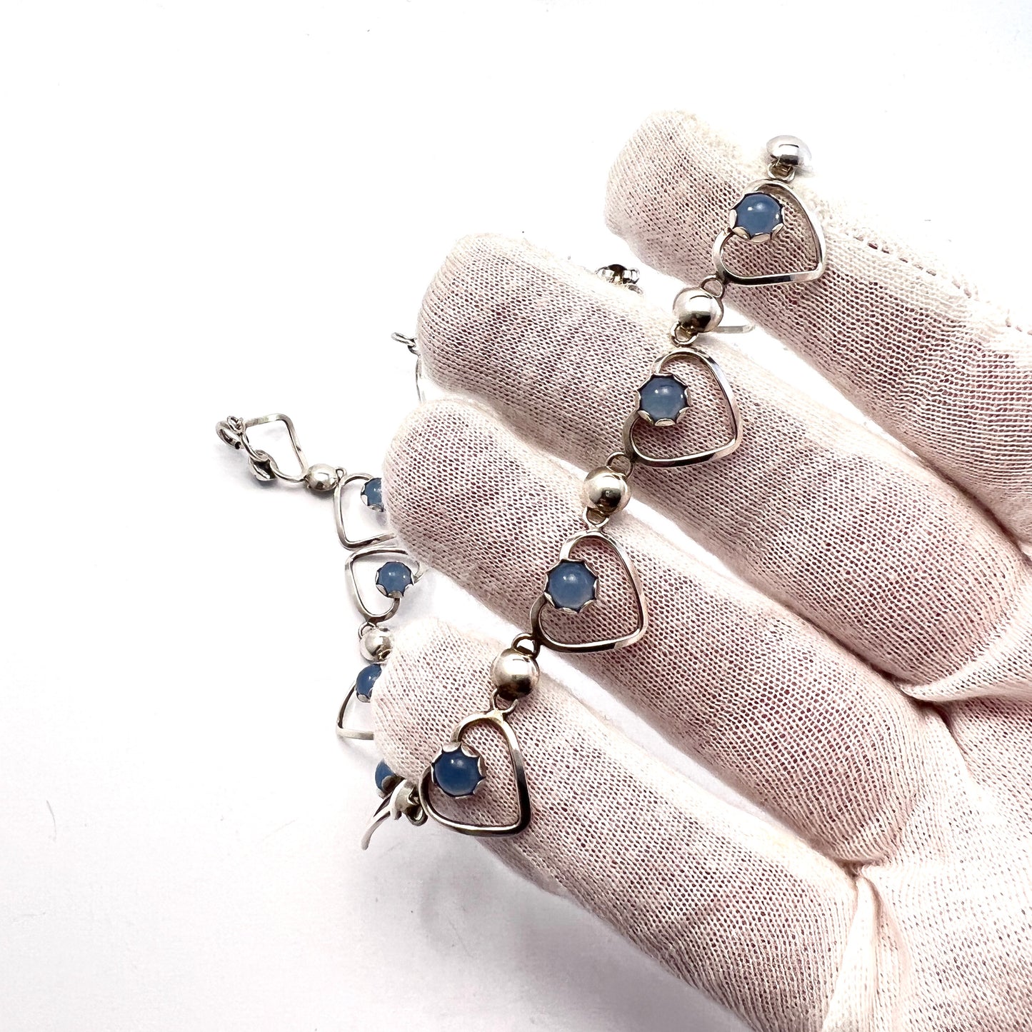 Alton, Sweden c 1950s, Sterling Silver Chalcedony Heart Necklace.