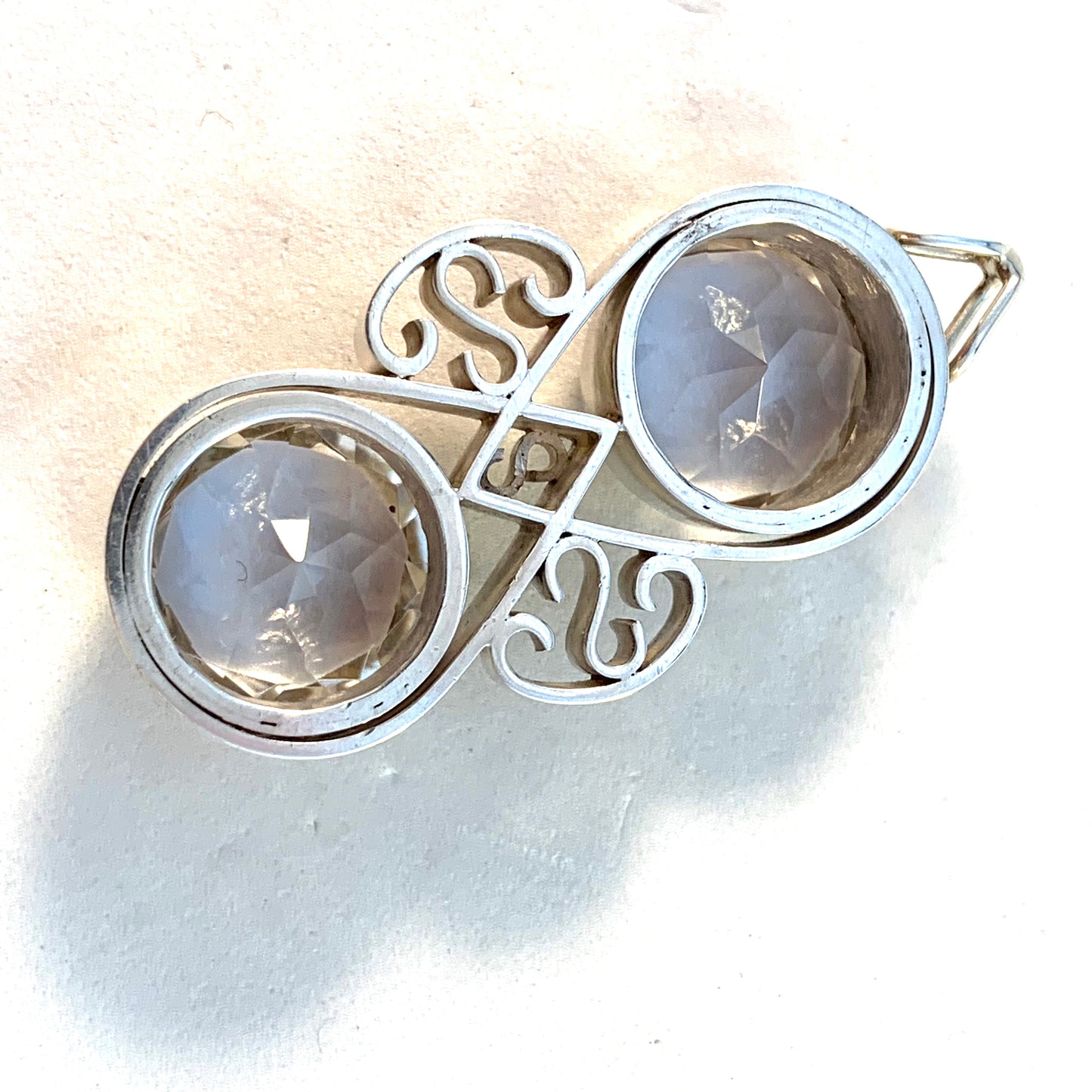 Pernlos, Sweden. Vintage Chunky Sterling Silver Rock Crystal Pendant. Signed