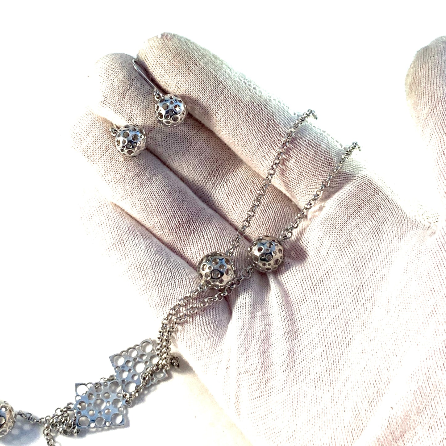 Liisa Vitali for Kultakeskus, Finland, Vintage Sterling Silver Necklace and Earrings