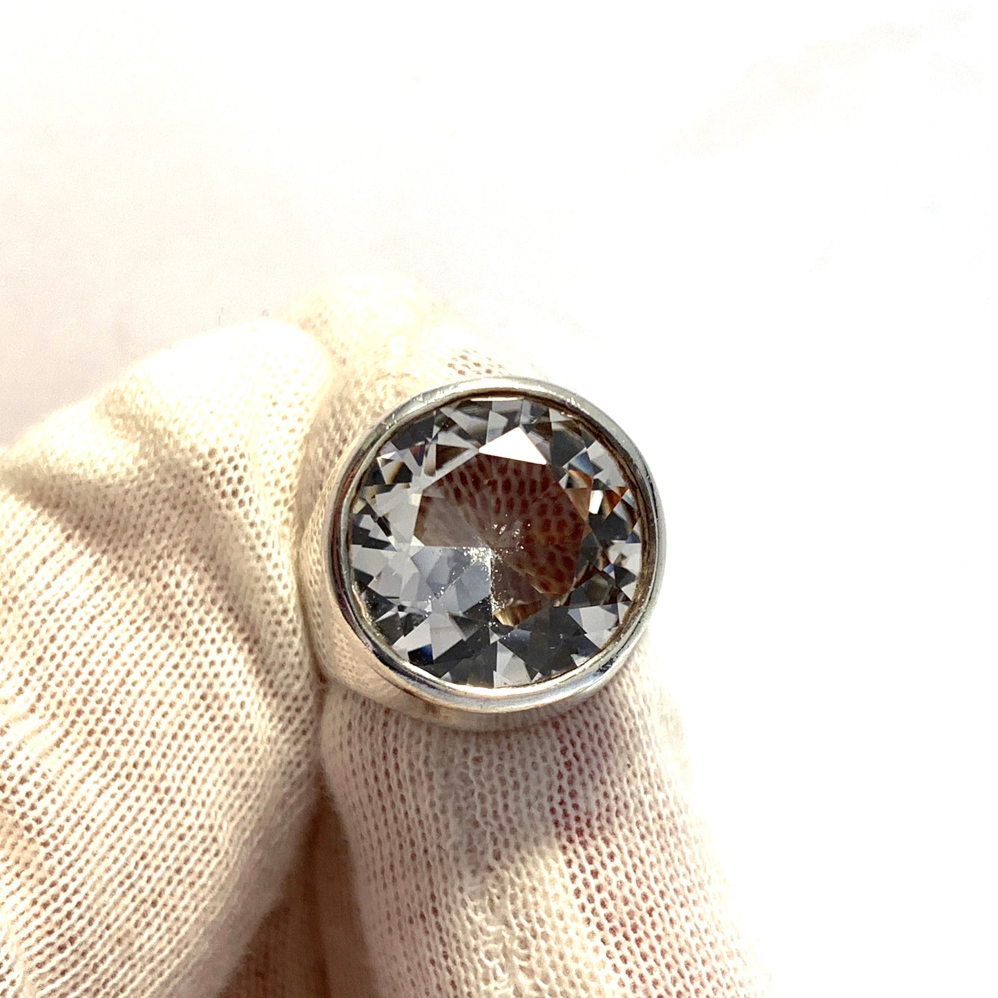 Bengt Hallberg, Sweden 1972. Sterling Silver Rock Crystal Adjustable Size Ring.