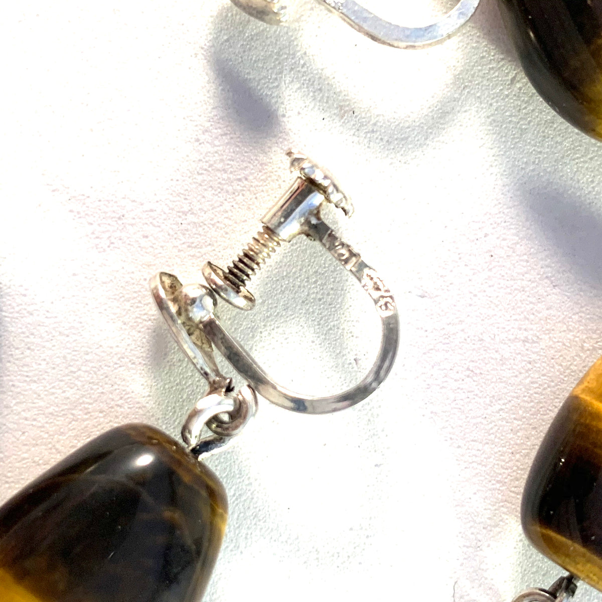 Victor Janson, Sweden. Vintage mid Century Solid Silver Tiger Eye Earrings and Bracelet.