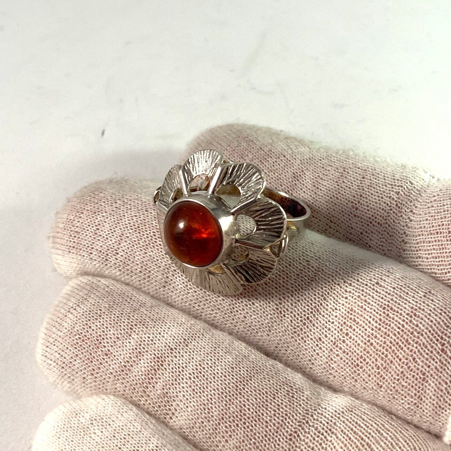 Krakow, Poland Vintage 800 Silver Baltic Amber Ring.