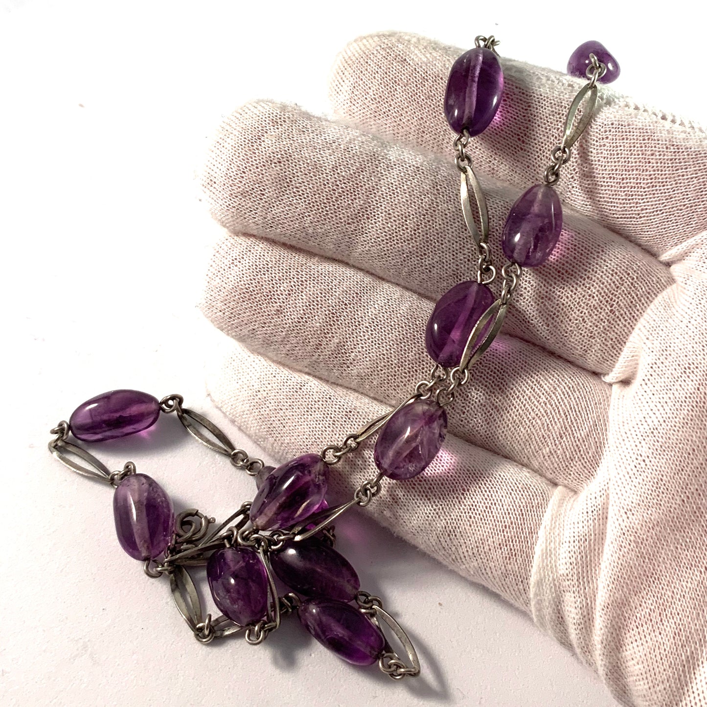 Swedish Import Mid Century Solid Silver Amethyst Necklace.