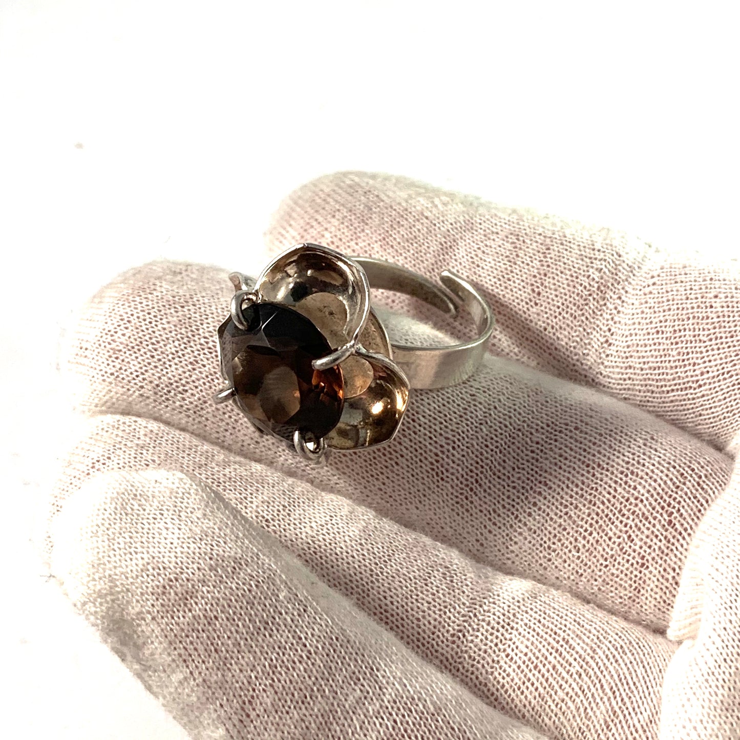 E. Christophersen Norway Vintage 830 Silver Smoky Quartz Bold Ring.