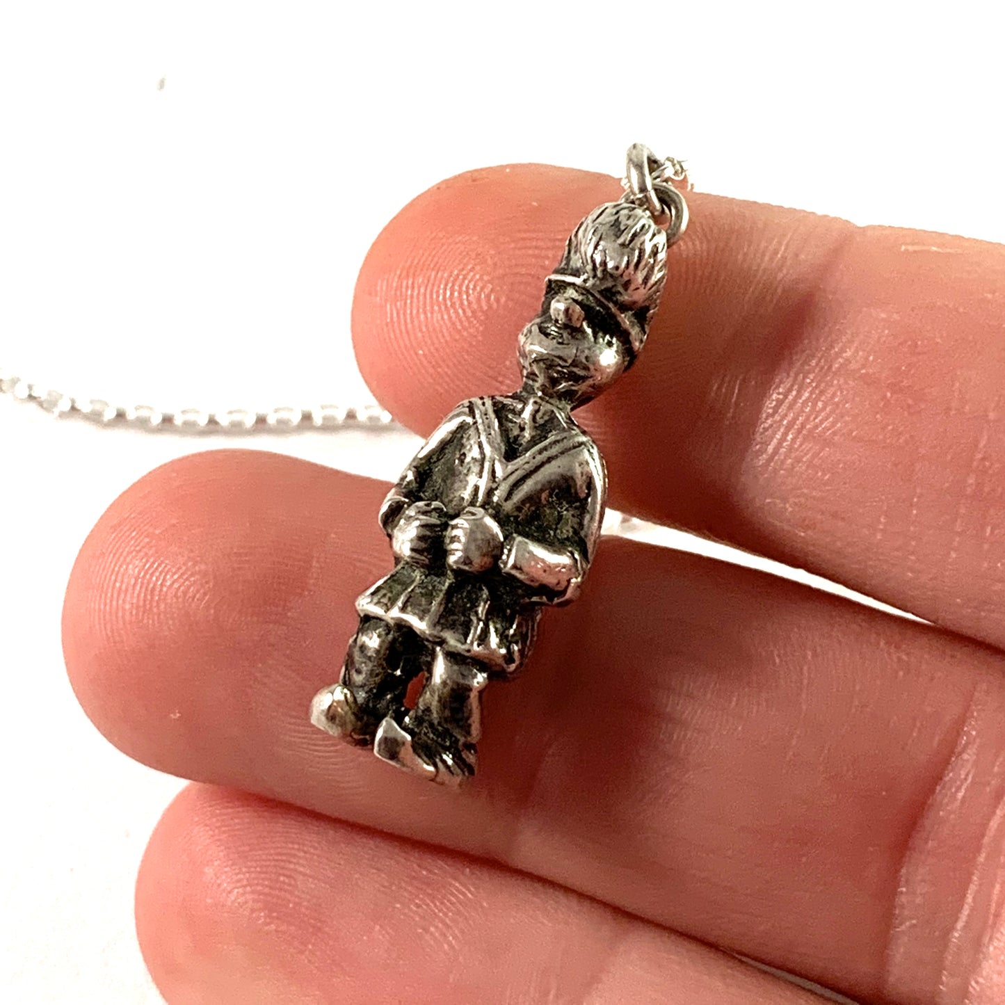 E Melle, Sweden 1960s Sterling Silver Sami Laplander Pendant Necklace.