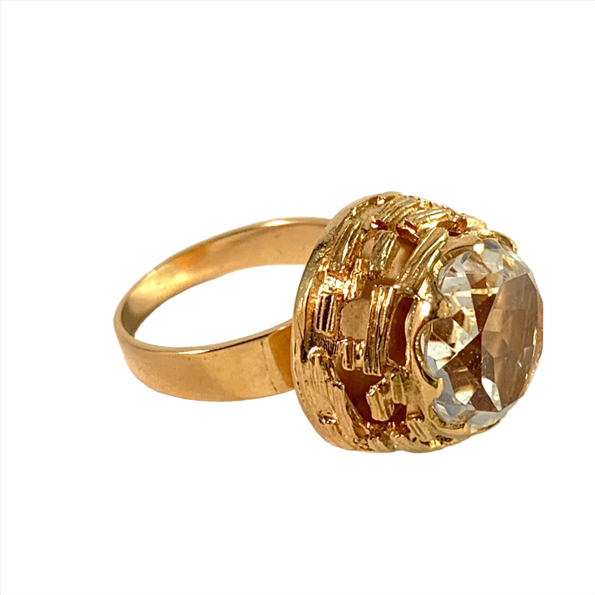 Bengt Hallberg, Sweden 1974 Bold Vintage 18k Gold Rock Crystal Ring. 9 gram