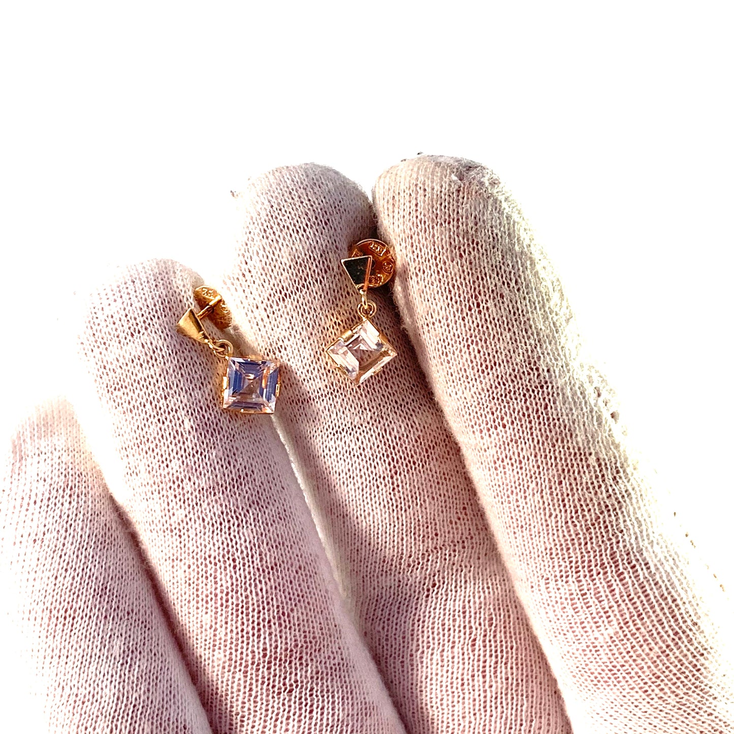 Alton, Sweden year 1970 Modernist 18k Gold Rock Crystal Pair of Earrings