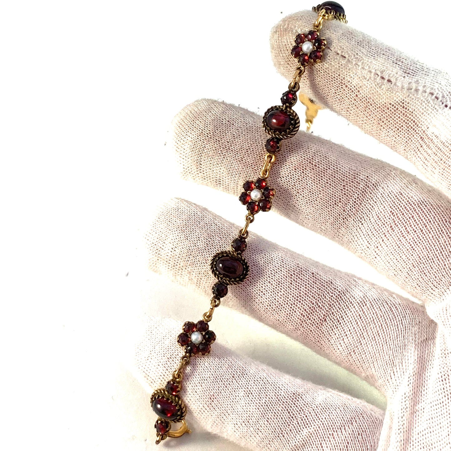 Early 1900s Bohemian Garnet Gilt Metal Bracelet.