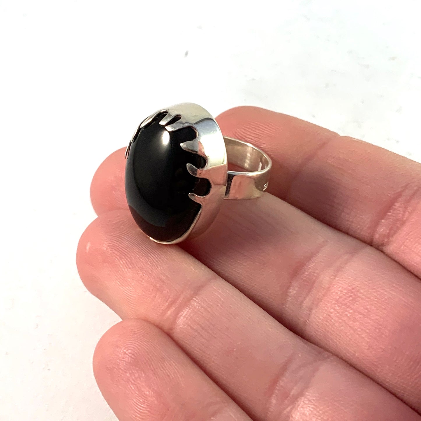 Sweden, Vintage Sterling Silver Onyx Bold Ring.