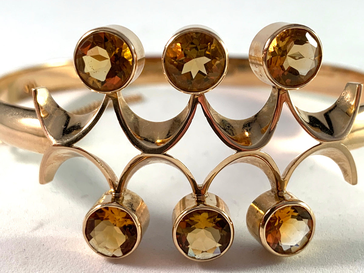 Nils Westerback, Finland year 1961, 14k Gold Citrine Bangle Bracelet
