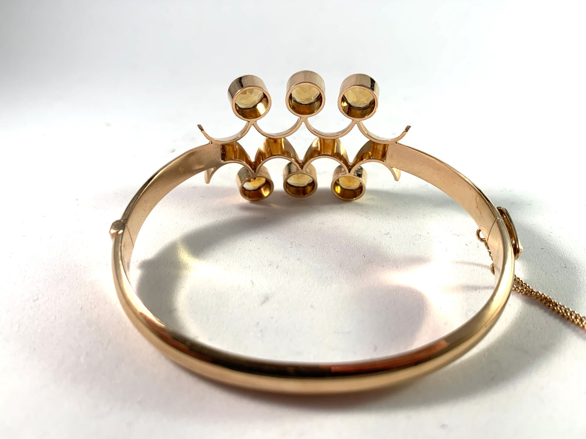 Nils Westerback, Finland year 1961, 14k Gold Citrine Bangle Bracelet