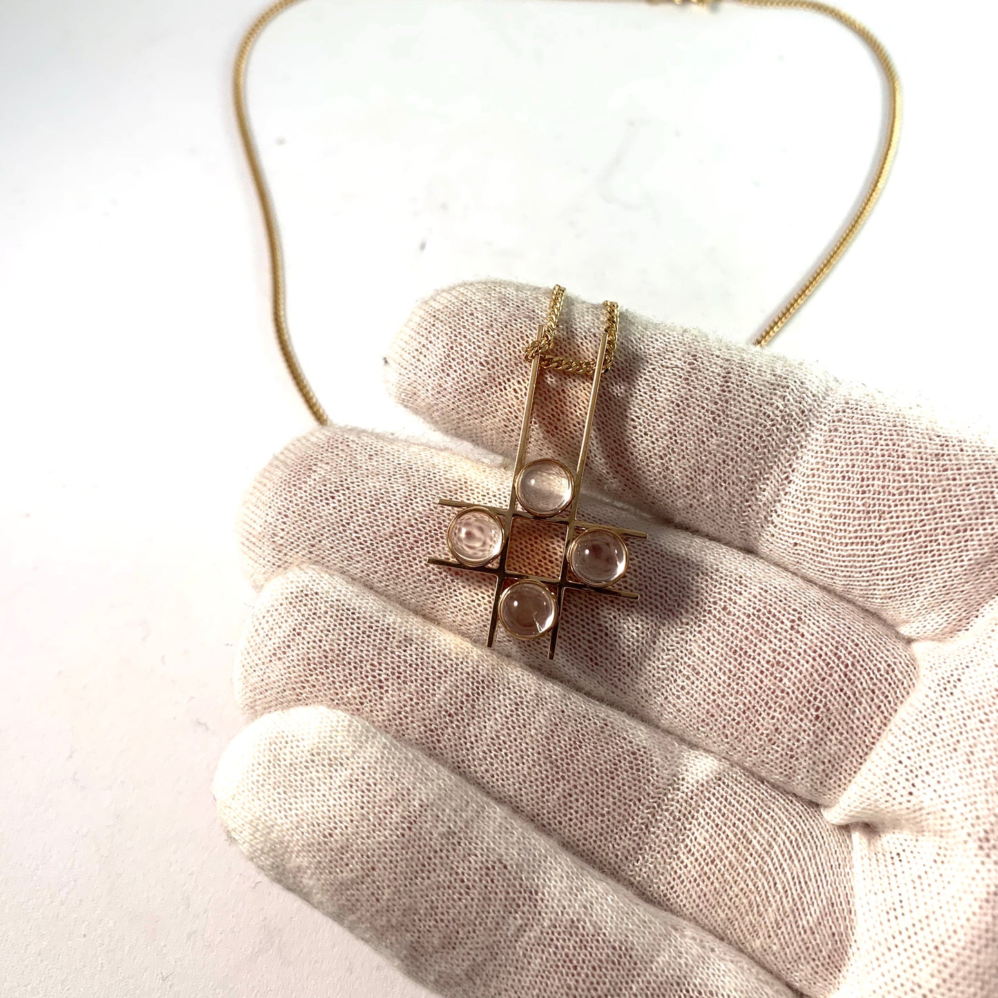 Eero Rislakki for N. Westerback, Finland year 1966, 14k/18k Gold Cabochon Cut Rock Crystal Pendant Necklace.