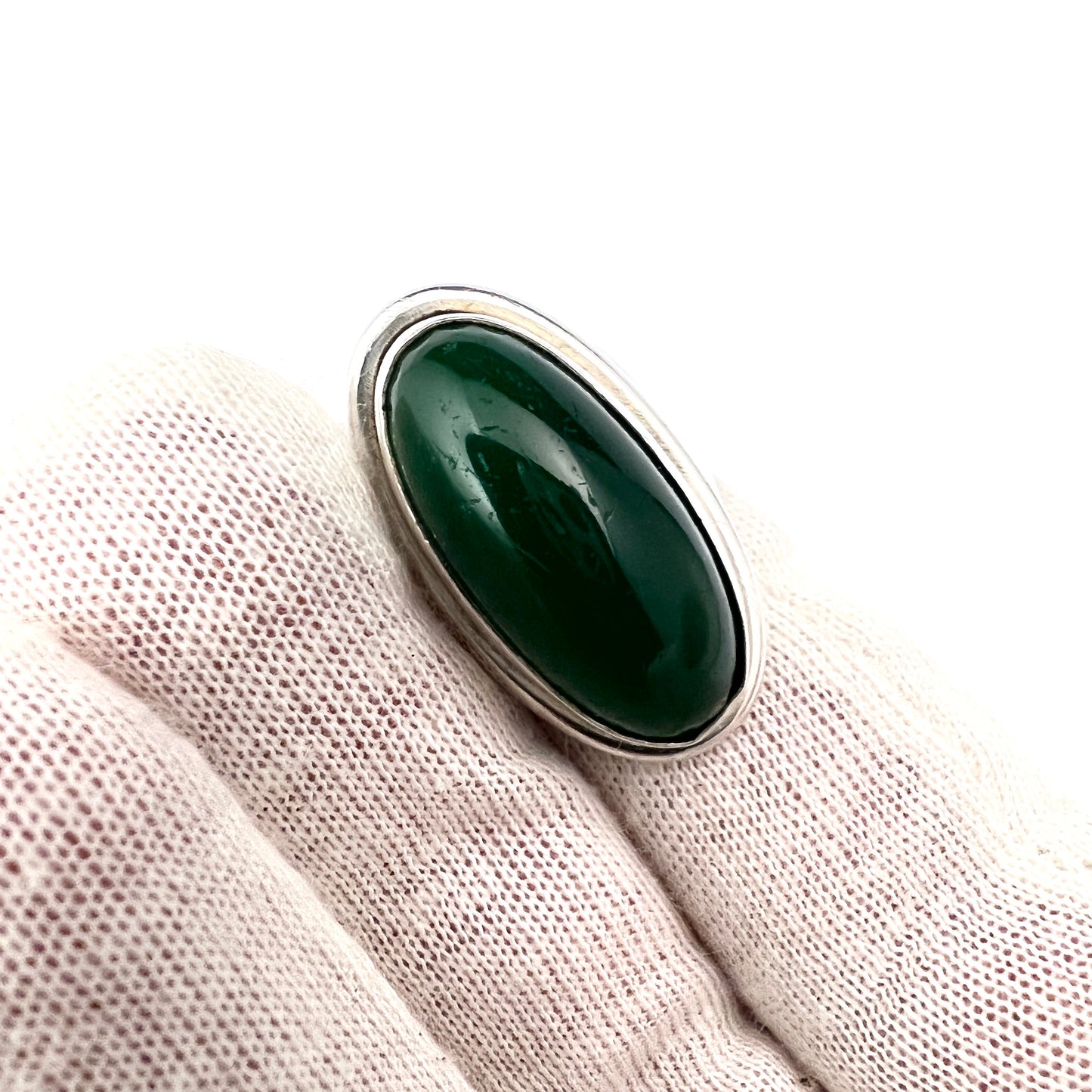 Herman Siersbøl Denmark 1960s. Vintage Modernist Sterling Silver Chrysoprase Ring.