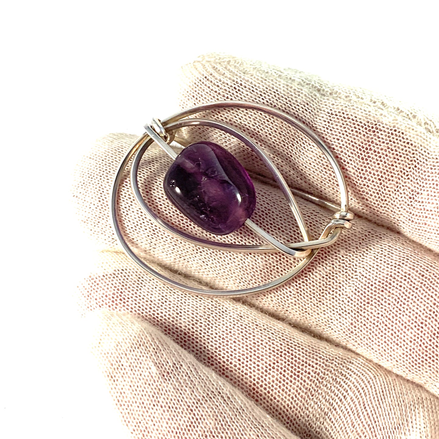 Ide S Stenport, Sweden 1961. Sterling Silver Amethyst Brooch.
