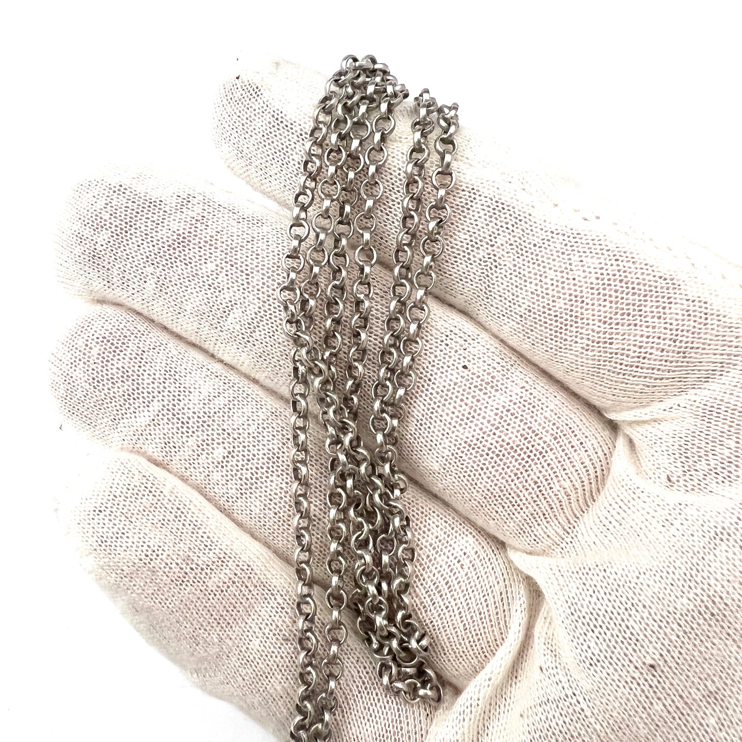Early 1900s Solid Silver 44in Longuard Chain Necklace.