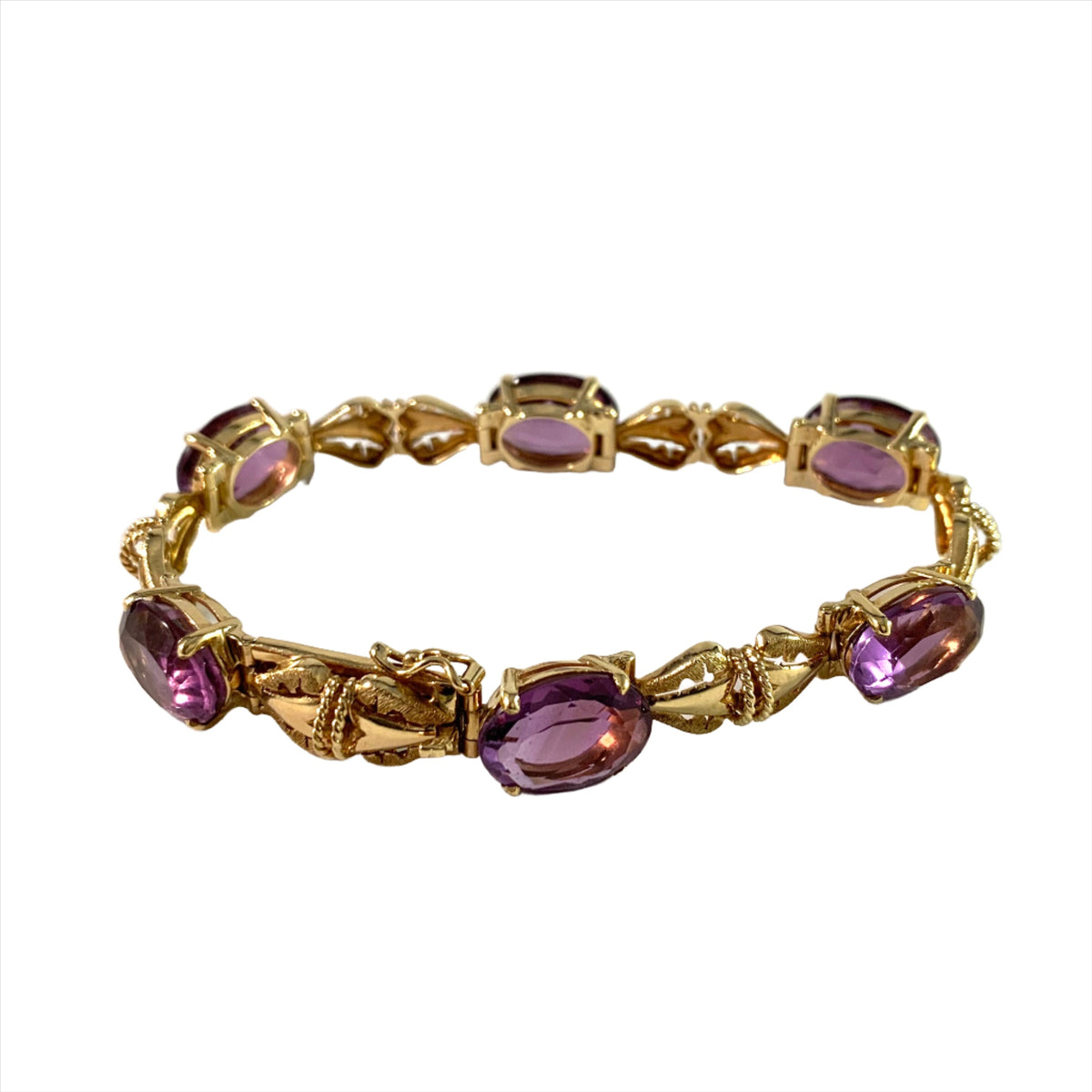 Brazil c 1950-60s Vintage 18k Gold Amethyst Bracelet.