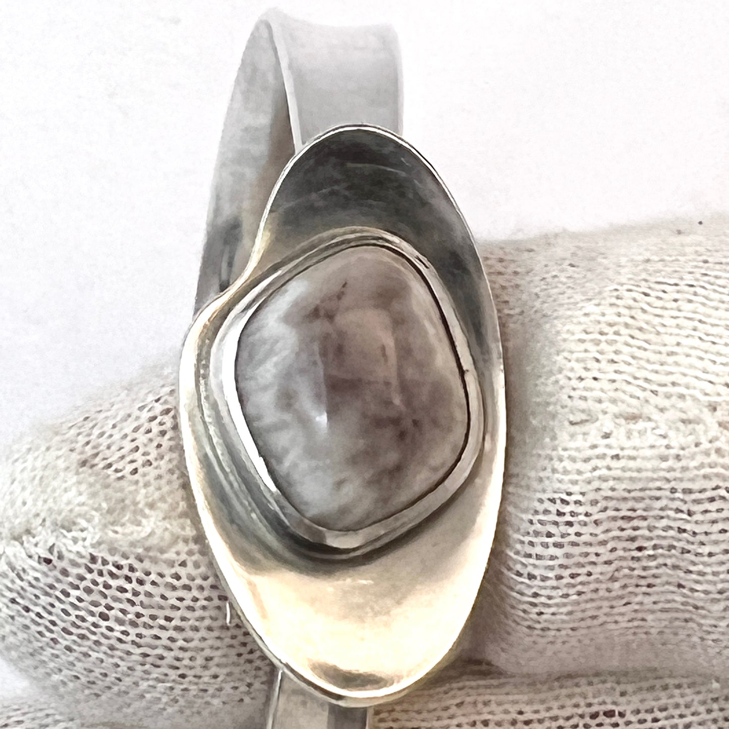 Koivula Oy, Finland 1959. Vintage Solid Silver Milky Quartz Open/Close Bangle Bracelet.