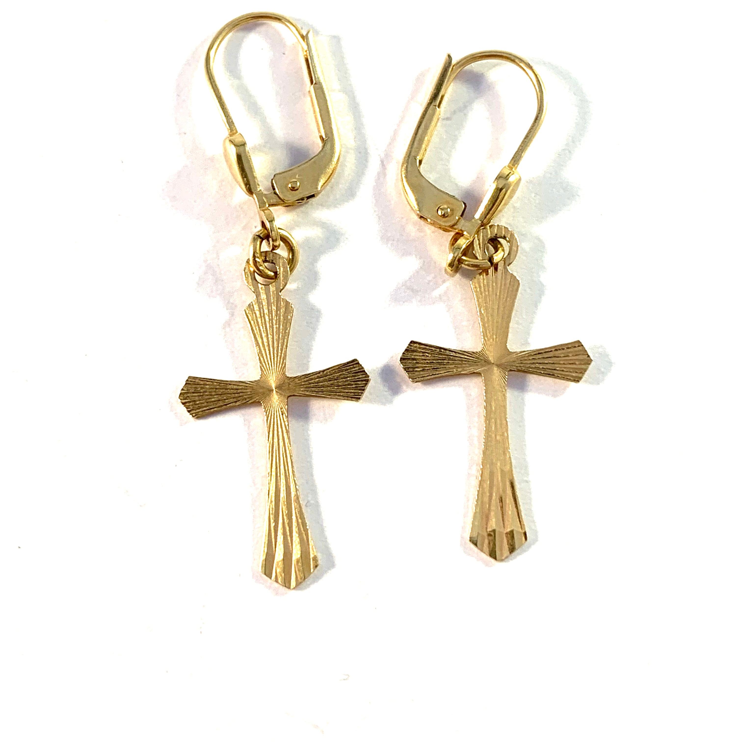 Vintage 18k Gold Cross Dangle Earrings T Niklasson Gallery 7618