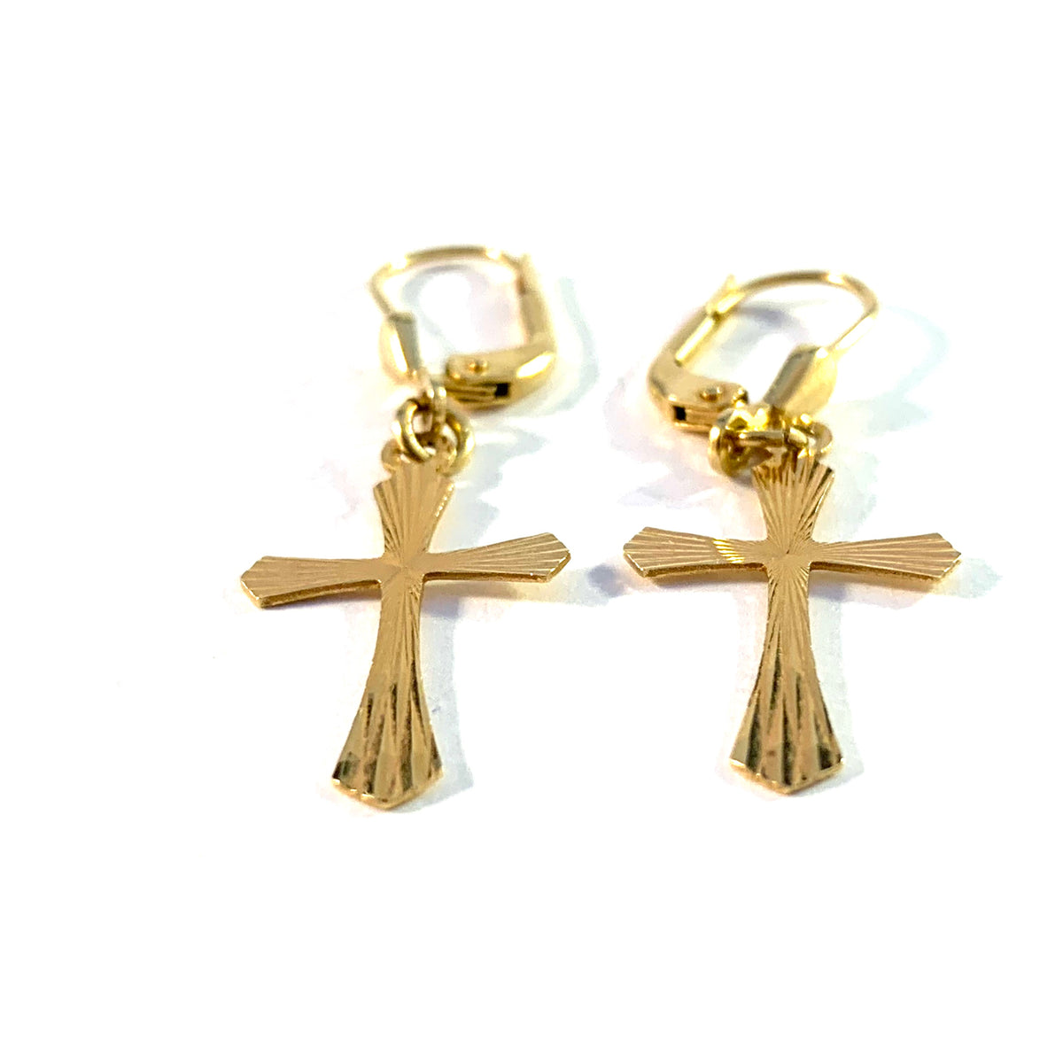 Vintage 18k Gold Cross Dangle Earrings.