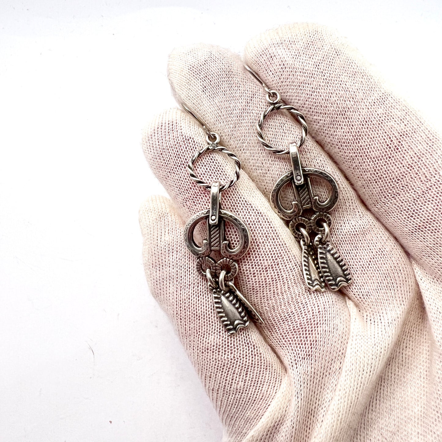 Kalevala Koru, Finland Vintage Sterling Silver Dangle Earrings.