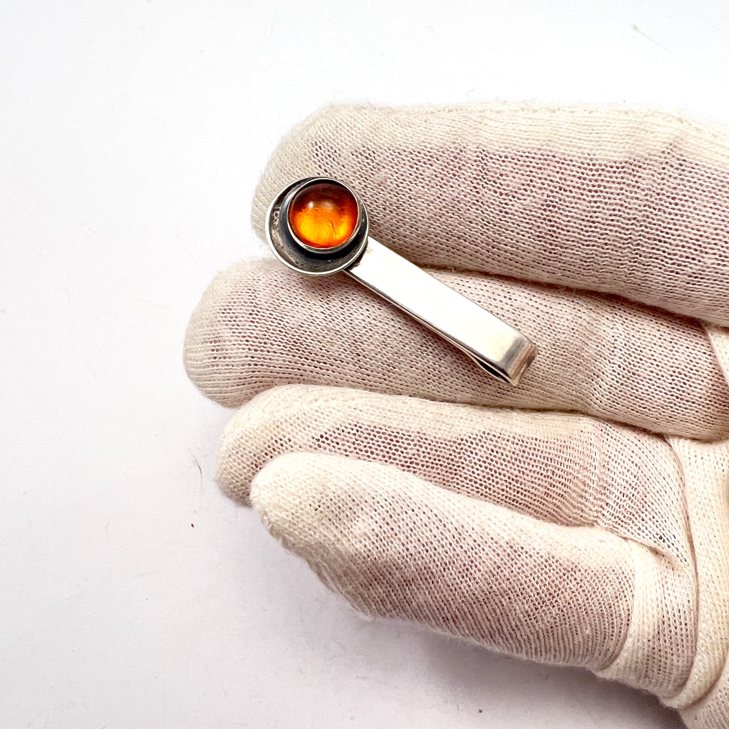Niels Erik From, Denmark c 1950s. Vintage Sterling Silver Amber Tie Bar.