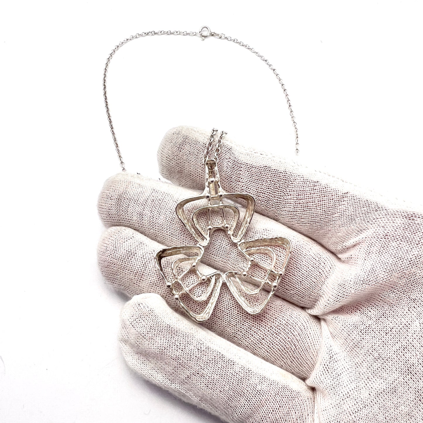 Else and Paul, Norway 1960s Vintage Modernist Sterling Silver Pendant Necklace.