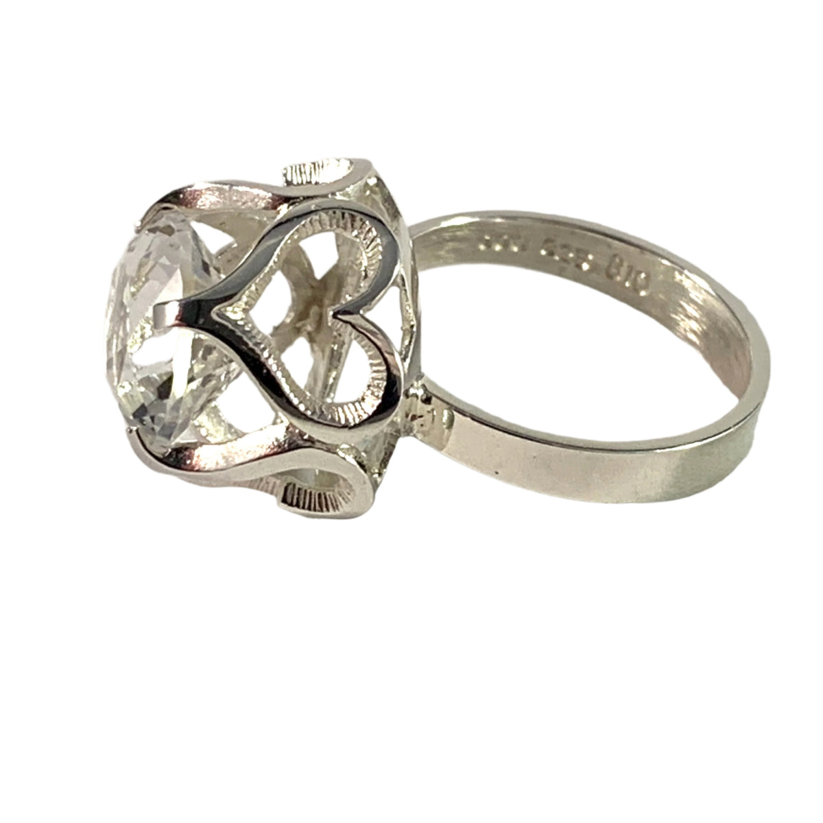 Örneus, Sweden 1976 Sterling Rock Crystal Heart Love Ring.