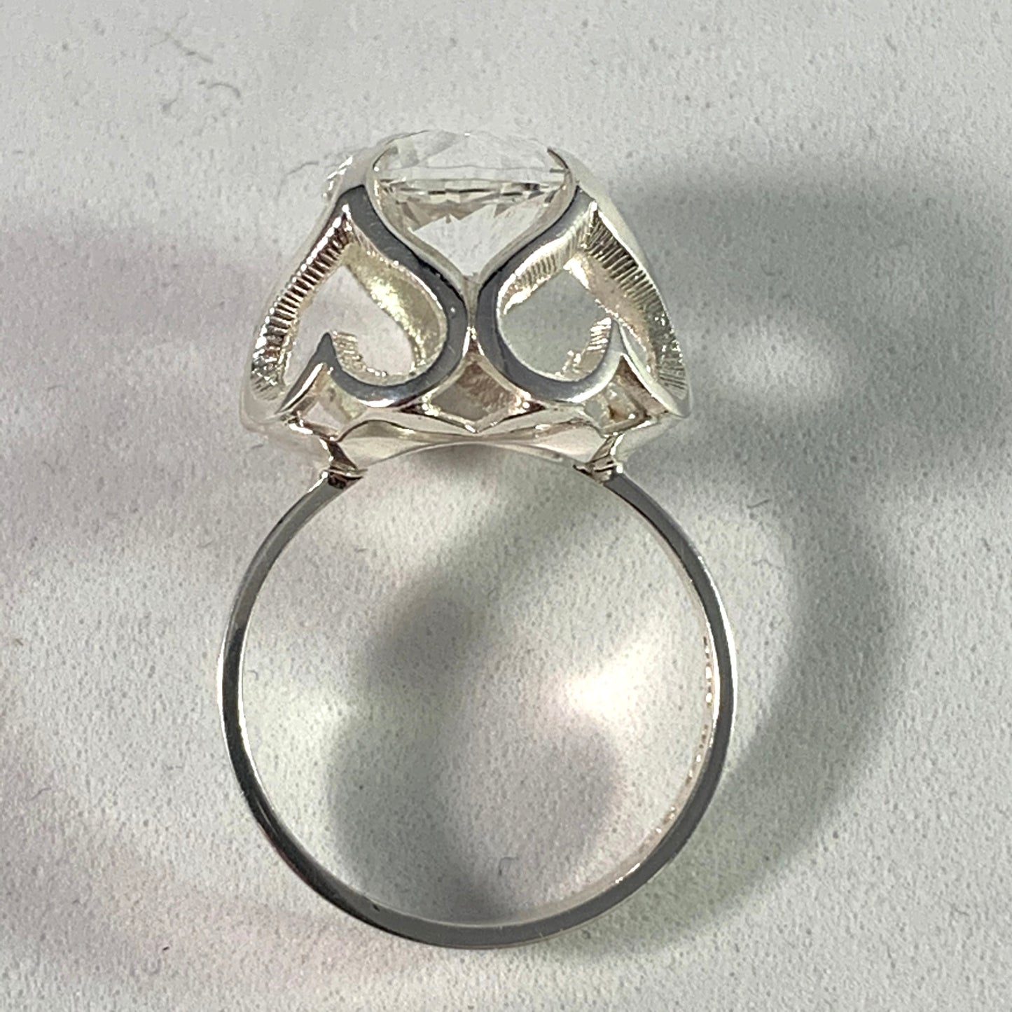 Örneus, Sweden 1976 Sterling Rock Crystal Heart Love Ring.