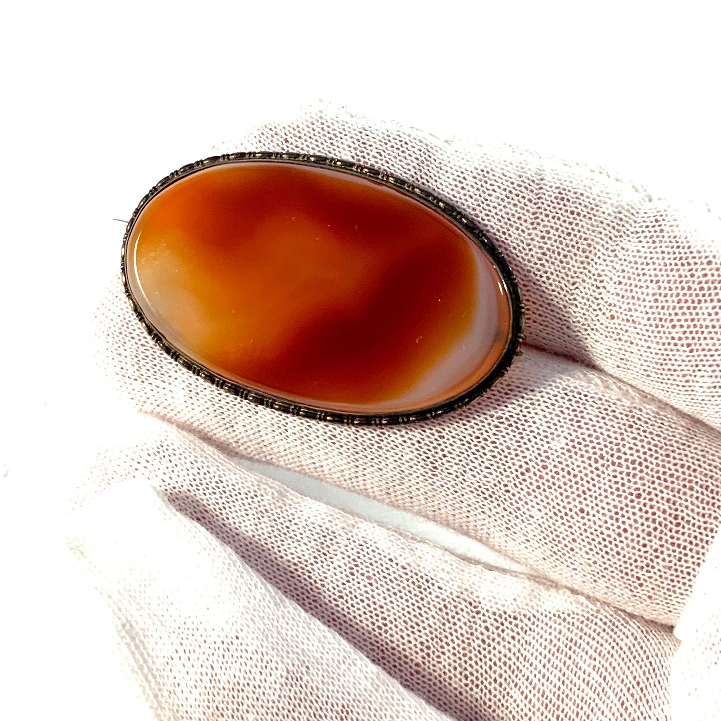 Antique c year 1900 Silver Carnelian Agate Brooch. Sweden.